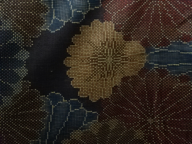 JAPANESE KIMONO / ANTIQUE KIMONO / DORO OSHIMA TSUMUGI (5 maruki) / WOVEN KIKU